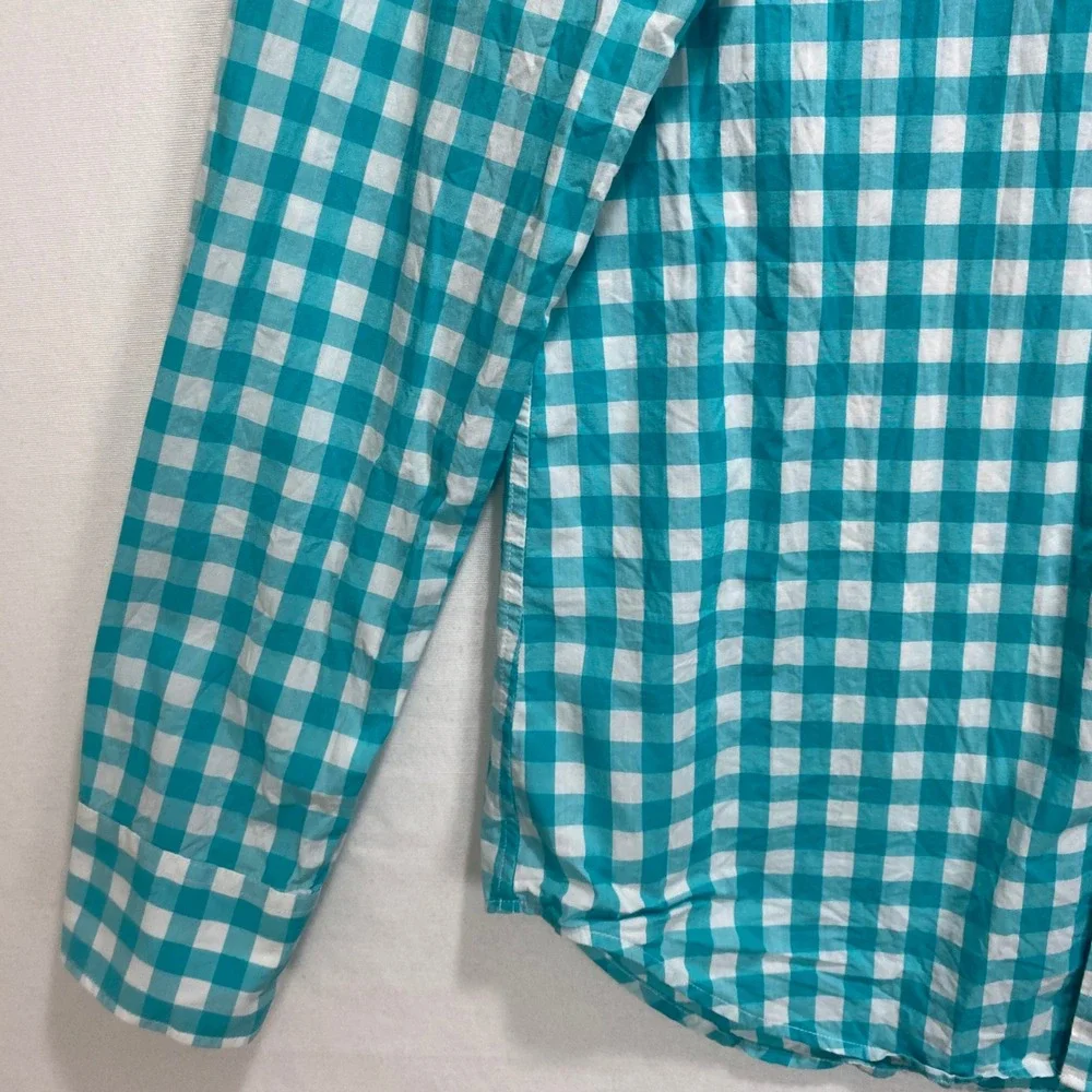 BONOBOS Slim Fit Long Sleeve Men M Long Turquoise Gingham Button Down Shirt - Picture 4 of 9